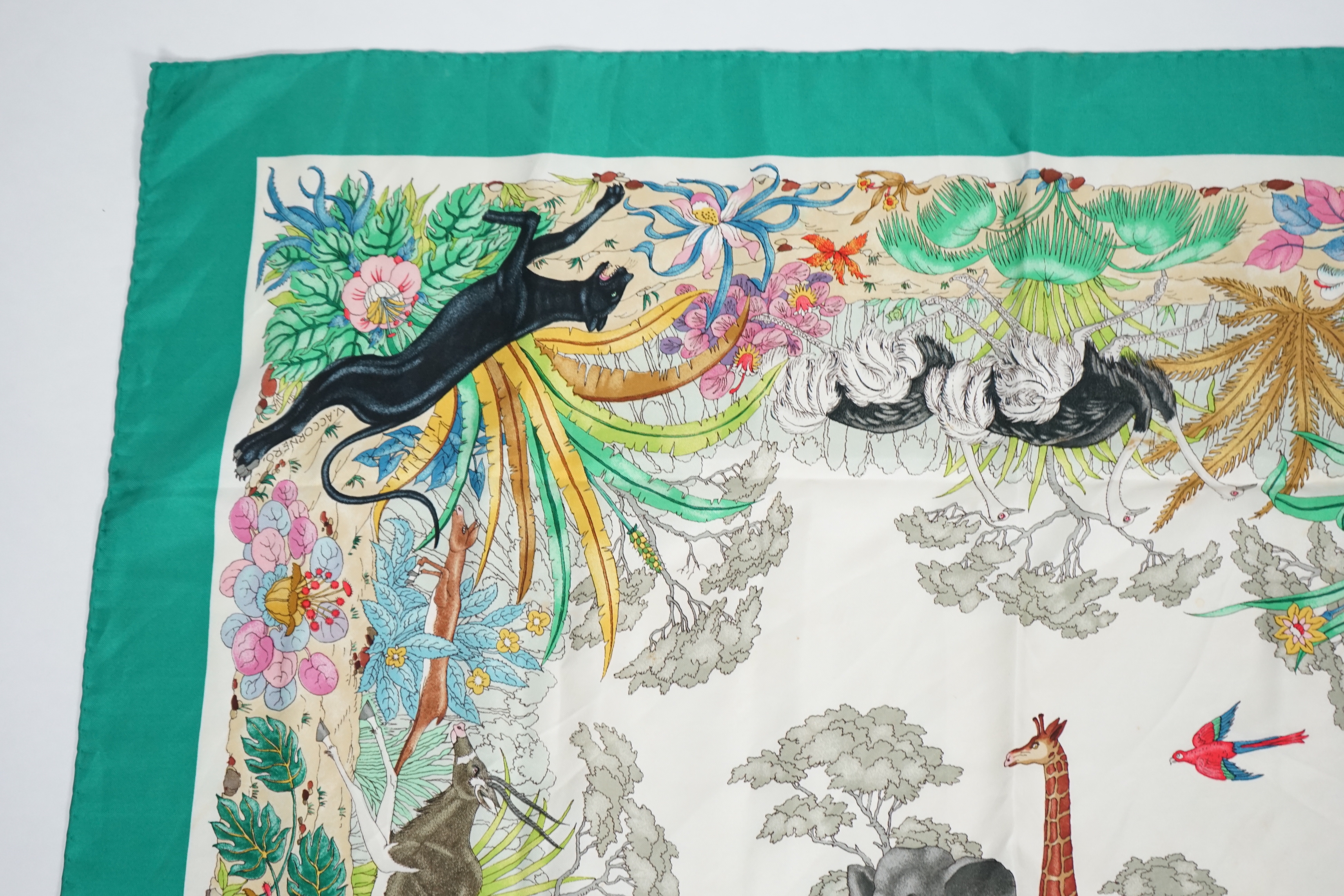 A Gucci 'Jungle' silk scarf, signed V. Accorneroa, 89cm x 89cm